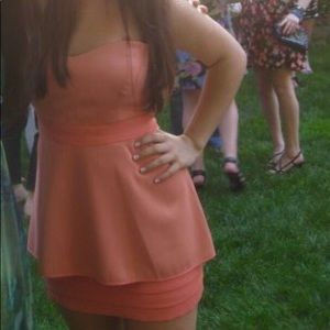 BCBG Coral Peplum Strapless Mini Dress